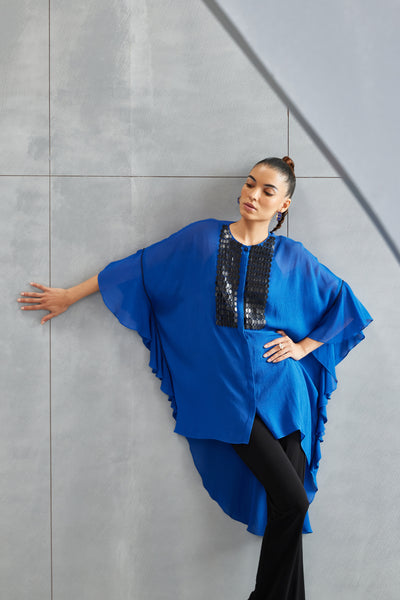 Namrata Joshipura Metallic Hexa Frill Tunic Indian designer wear online shopping melange singapore