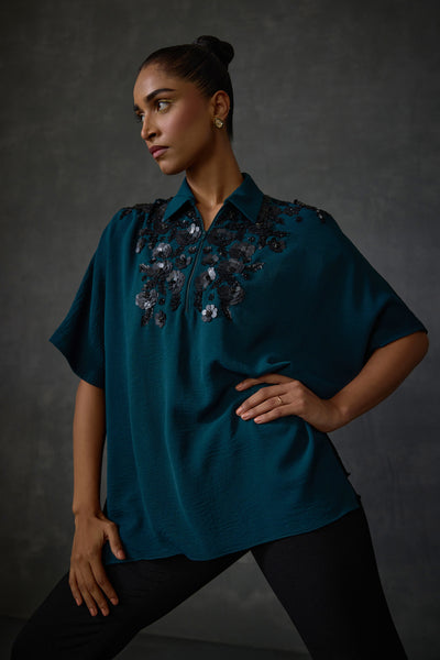 Namrata Joshipura Paillette Blossom Zipper Top indian designer wear online shopping melange singapore
