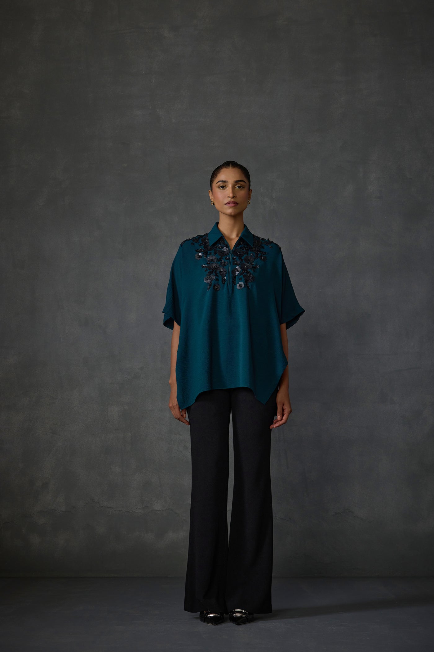 Namrata Joshipura Paillette Blossom Zipper Top indian designer wear online shopping melange singapore
