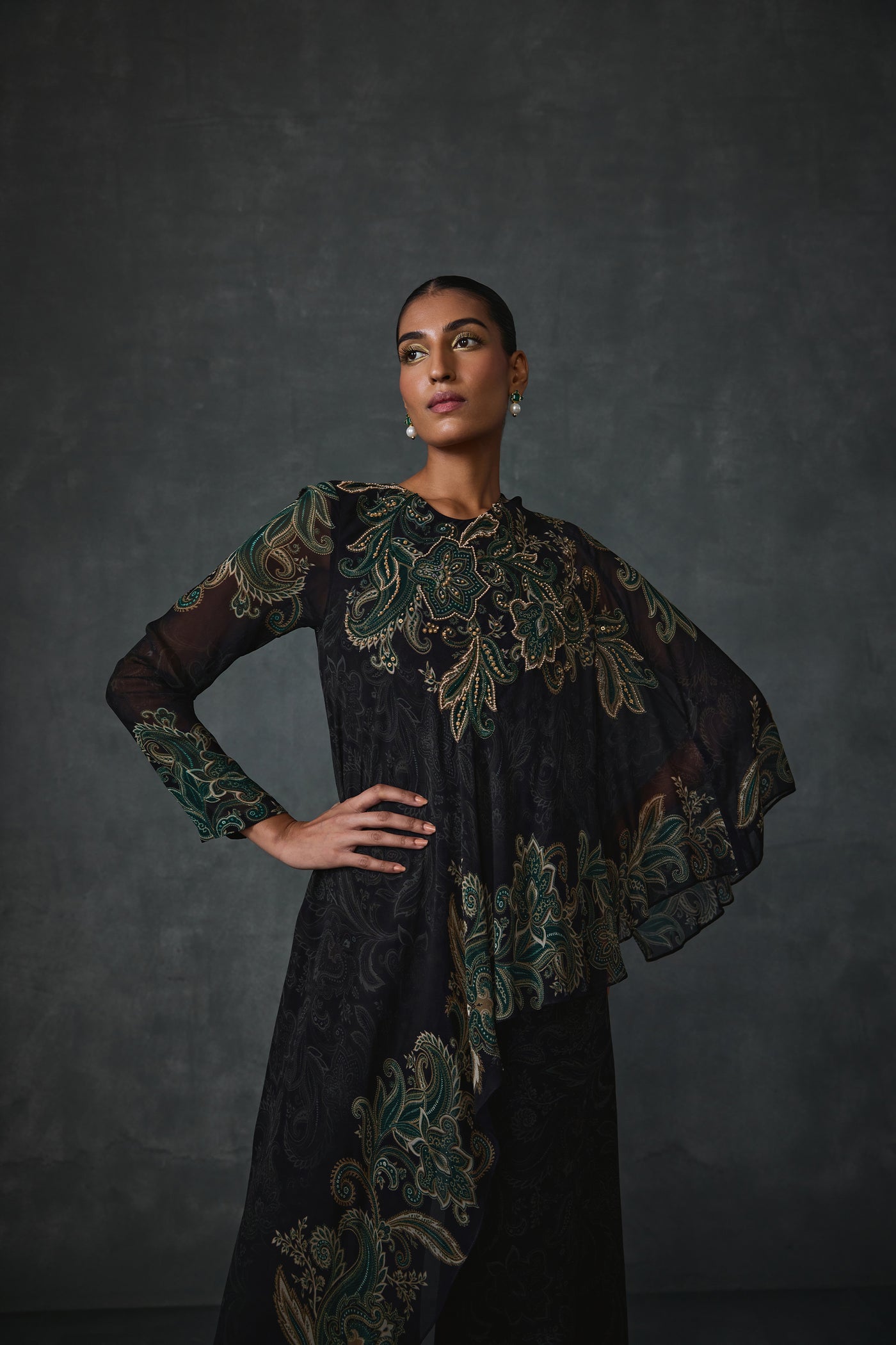 Namrata Joshipura Paisley Cape Style Jumpsuit indian designer wear online shopping melange singapore