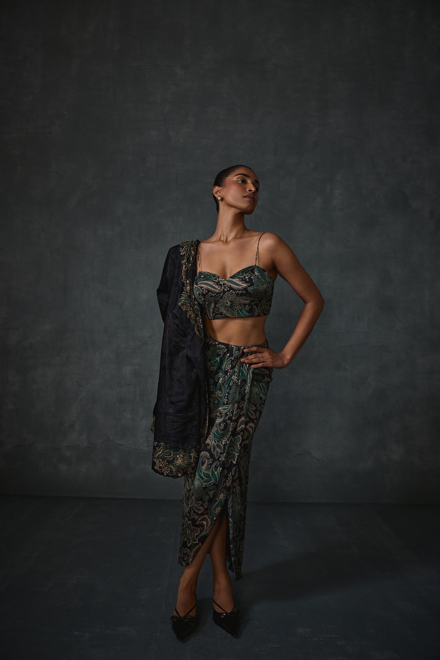 Namrata Joshipura Paisley Jacket And Skirt Set indian designer wear online shopping melange singapore