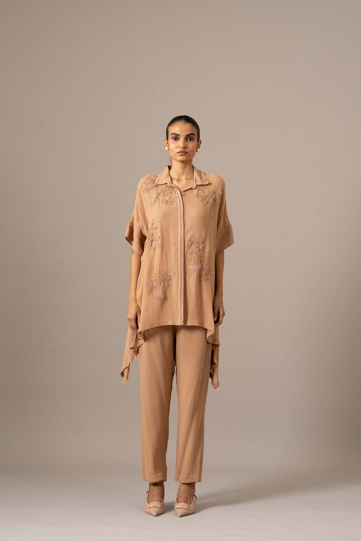Namrata Joshipura Palm Leaf Front Open Handkerchief Tunic indian designer wear online shopping melange singapore 