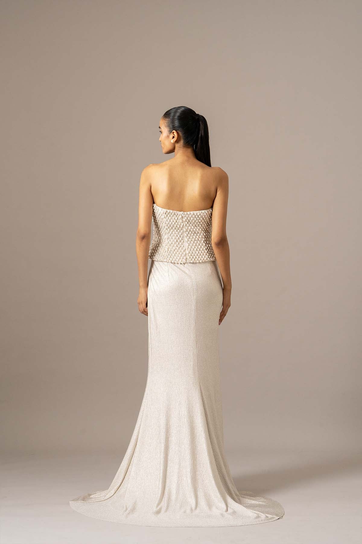 Namrata Joshipura Pearl Drops Corset With Trail Skirt Set indian designer wear online shopping melange singapore 