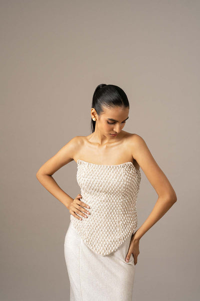 Namrata Joshipura Pearl Drops Corset With Trail Skirt Set indian designer wear online shopping melange singapore 