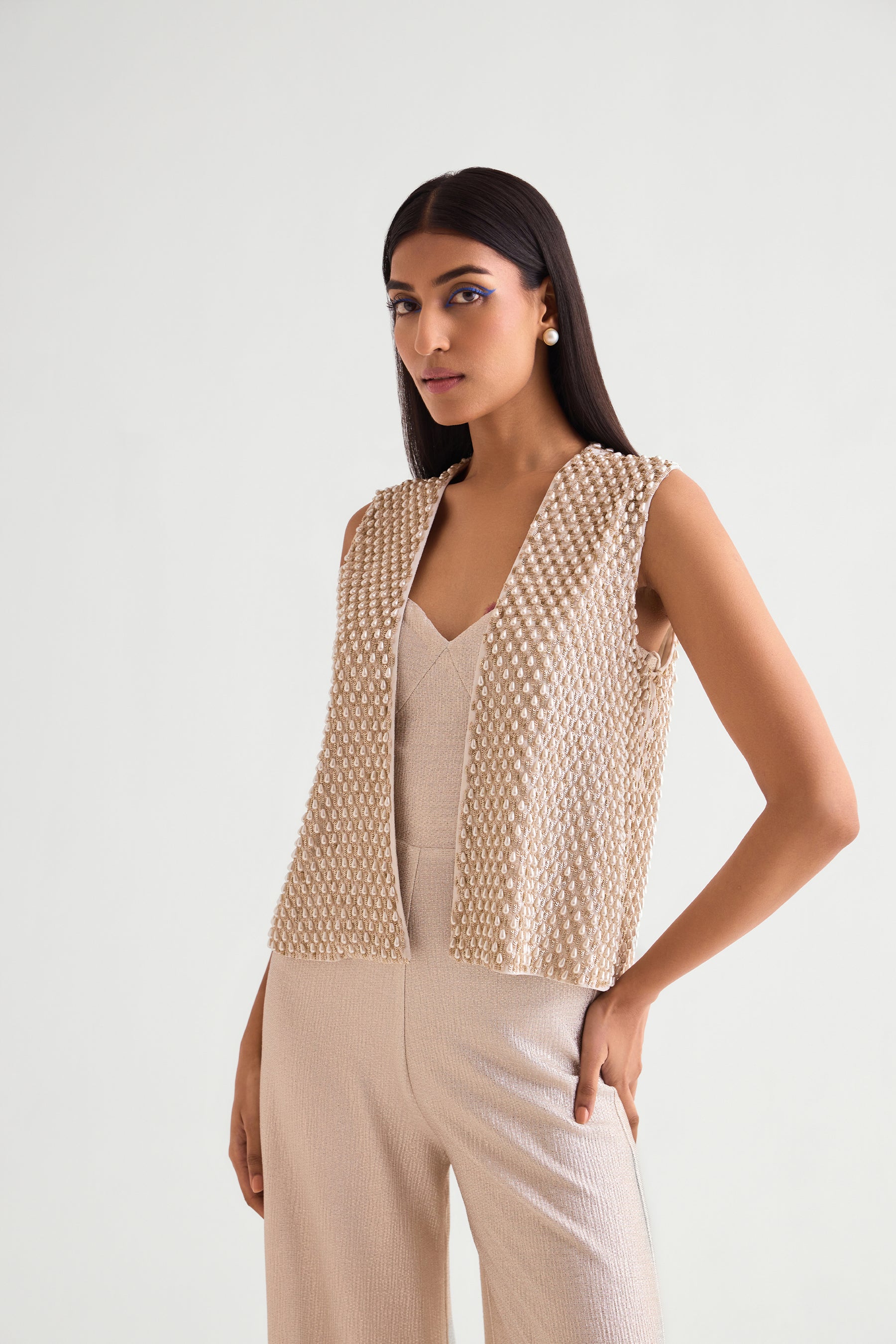 Namrata Joshipura Pearl Drops Jacket With Jumpsuit Set indian designer wear online shopping melange singapore