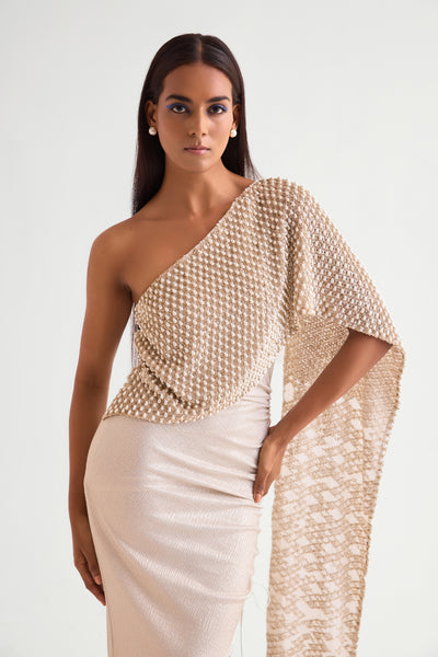 Namrata Joshipura Pearl Drops One Offshoulder indian designer wear online shopping melange singapore