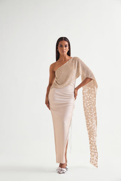 Namrata Joshipura Pearl Drops One Offshoulder indian designer wear online shopping melange singapore