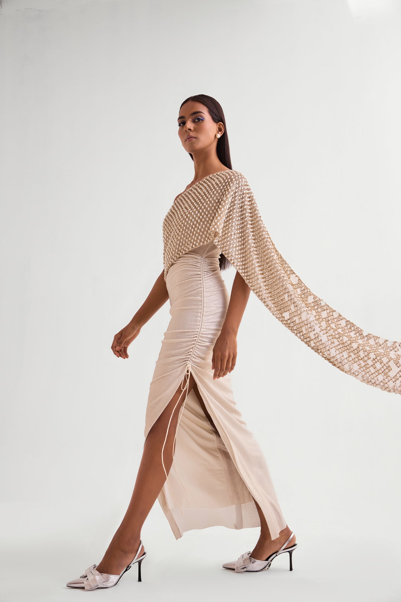 Namrata Joshipura Pearl Drops One Offshoulder indian designer wear online shopping melange singapore