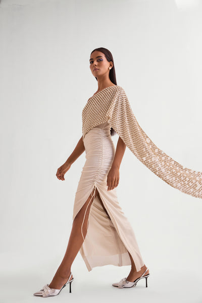 Namrata Joshipura Pearl Drops One Offshoulder indian designer wear online shopping melange singapore
