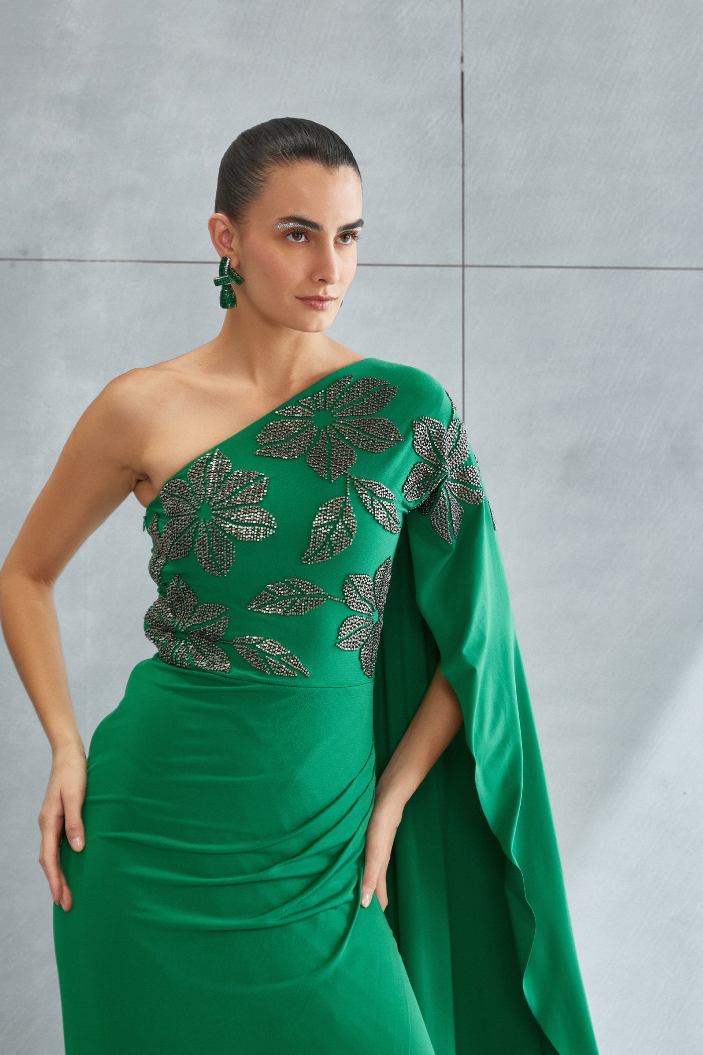 Namrata Joshipura River Leaf One off Shoulder Gown Indian designer wear online shopping melange singapore