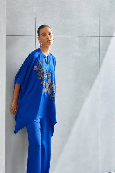 Namrata Joshipura Riverleaf Asymmetric Tunic Egyptian Blue Indian designer wear online shopping melange singapore