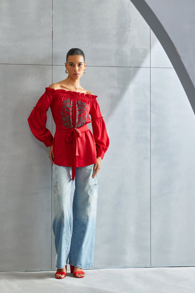Namrata Joshipura Riverleaf Off Shoulder Top Indian designer wear online shopping melange singapore