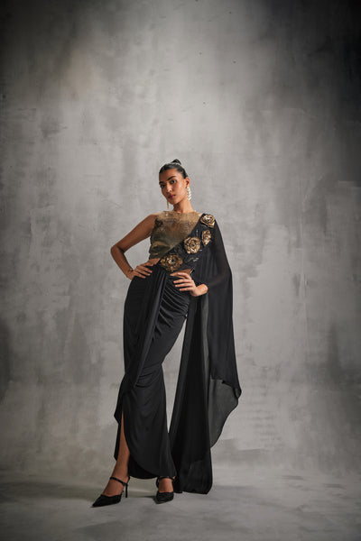 Namrata Joshipura Rosewood Draped Saree indian designer wear online shopping melange singapore