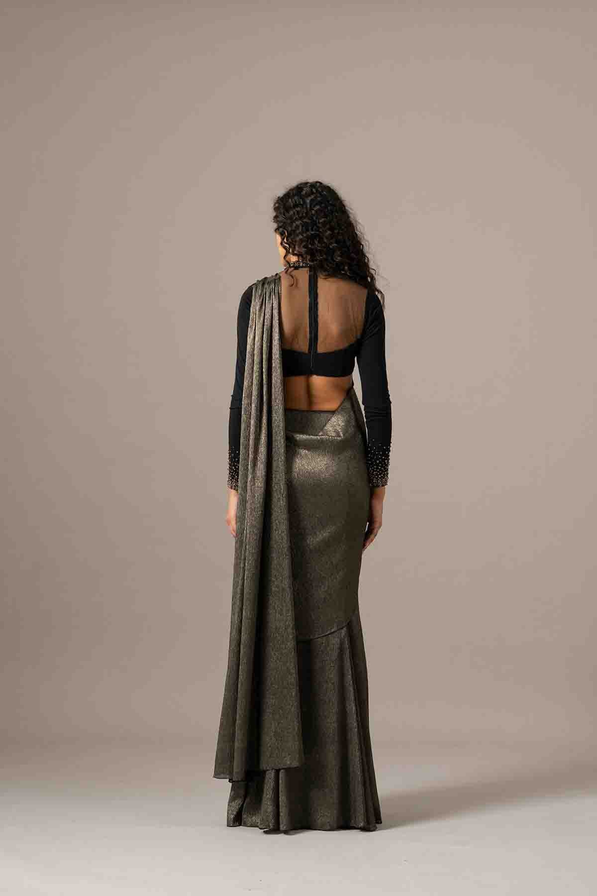 Namrata Joshipura Star Boy Crusted Blouse With Slit Saree indian designer wear online shopping melange singapore 