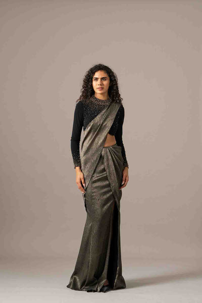 Namrata Joshipura Star Boy Crusted Blouse With Slit Saree indian designer wear online shopping melange singapore 