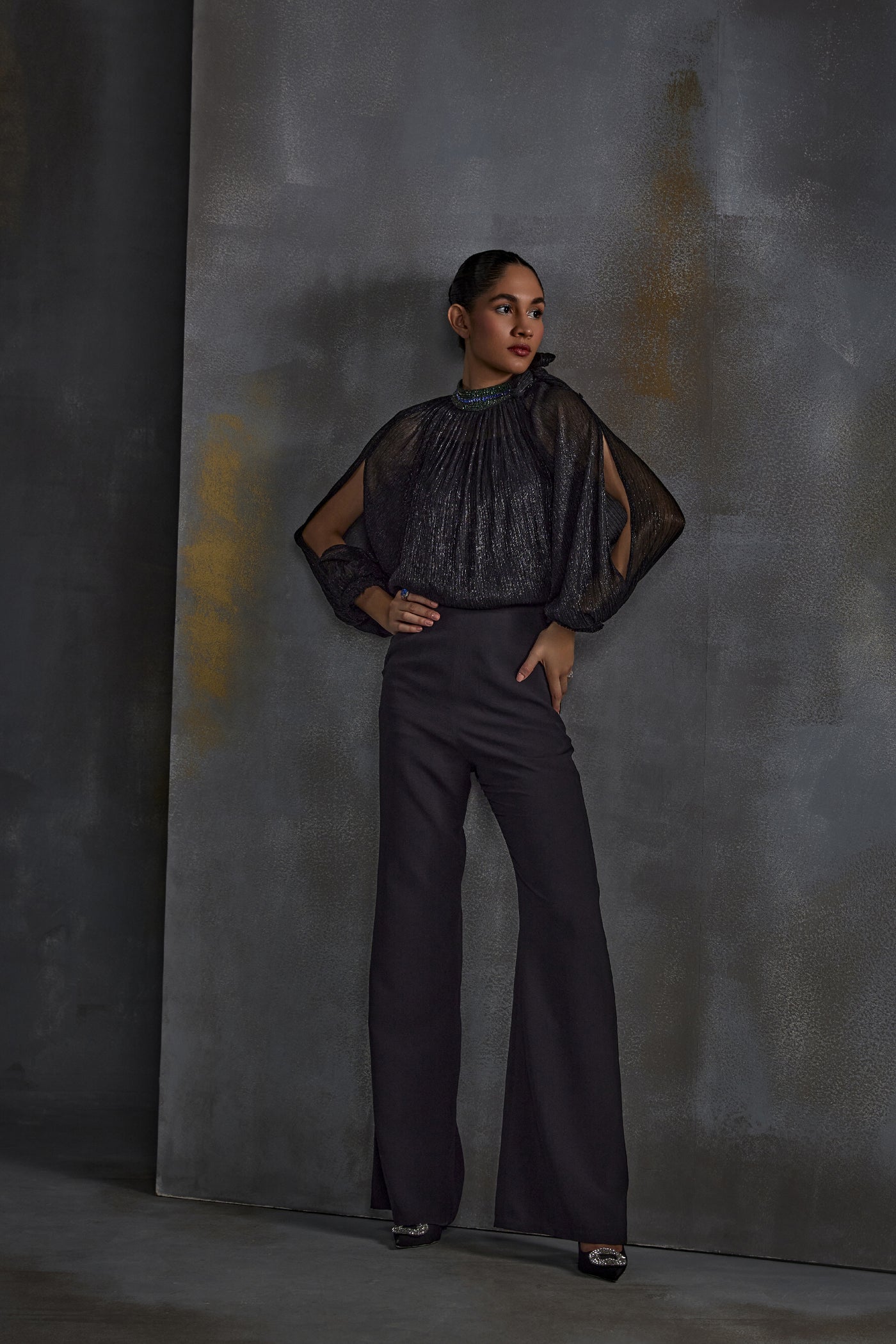 Namrata Joshipura Trinket Split Sleeve Top Indian designer wear online shopping melange singapore