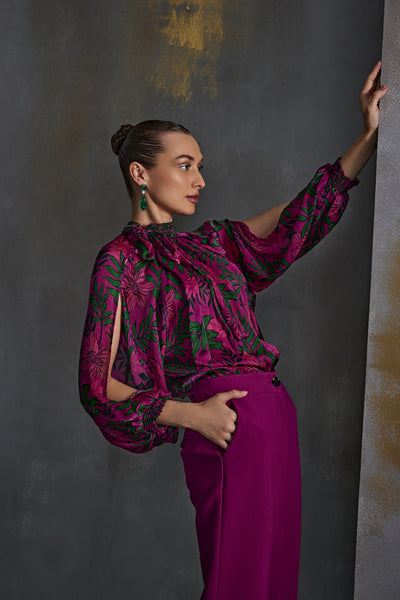 Namrata Joshipura Willow Split Sleeve Top Indian designer wear online shopping melange singapore