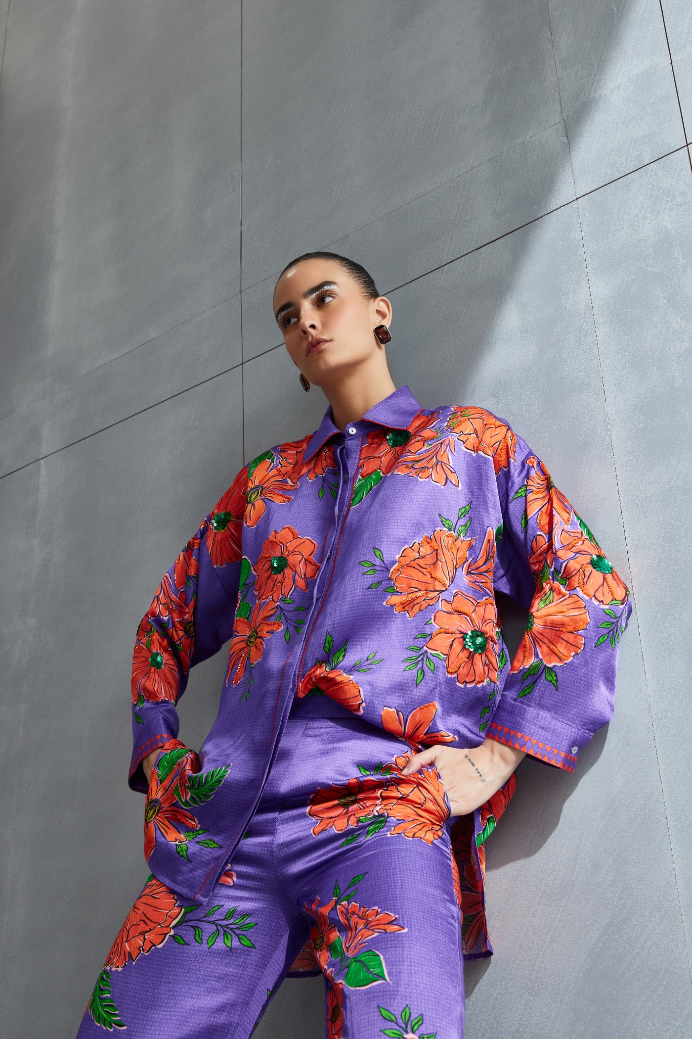 Namrata Joshipura Zinnia Collar Shirt Set Indian designer wear online shopping melange singapore