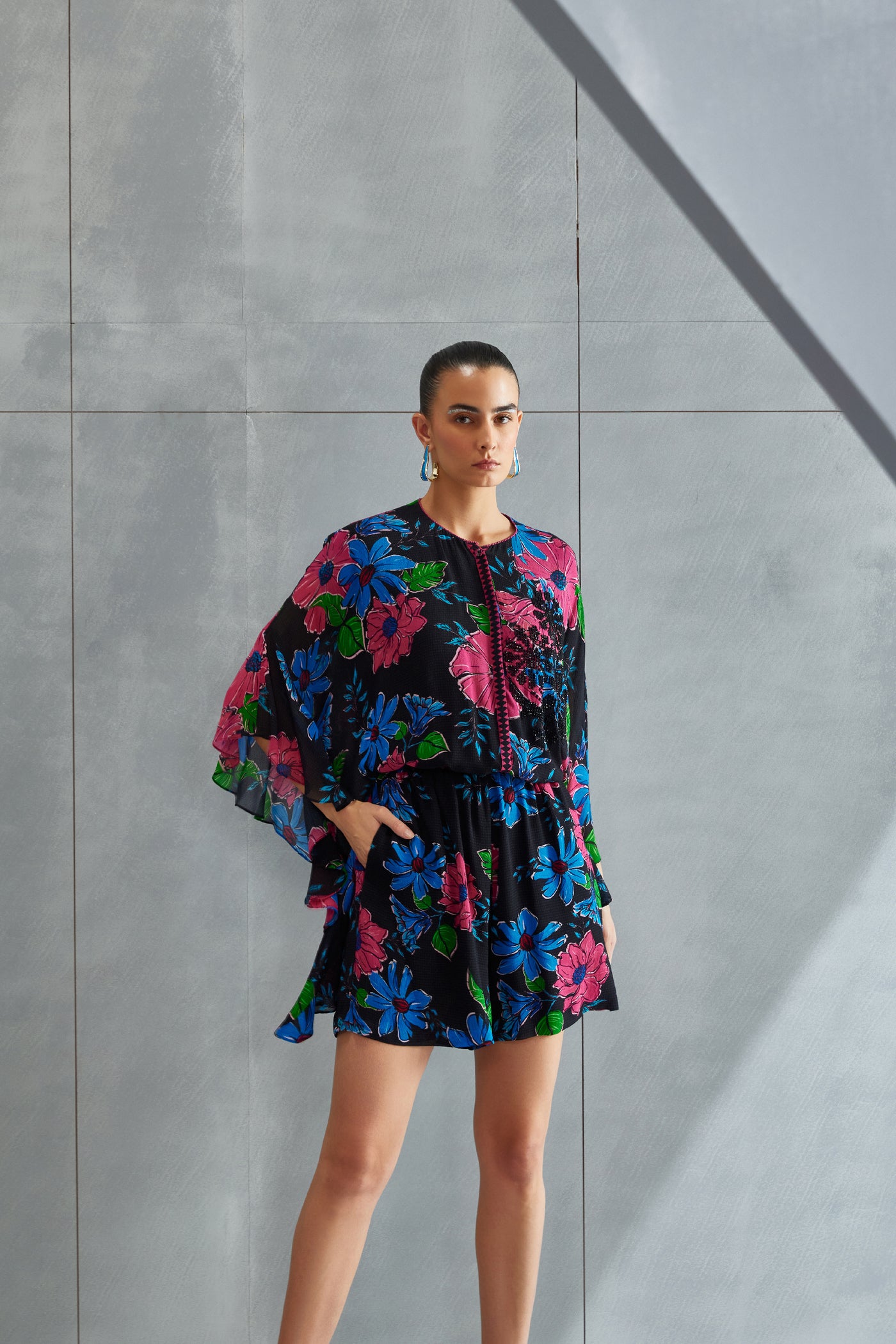 Namrata Joshipura Zinnia Frill Sleeve Romper Indian designer wear online shopping melange singapore