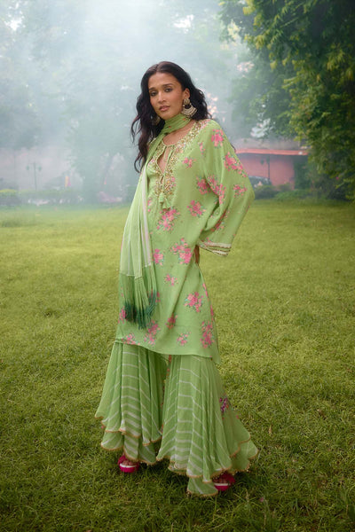 Nikasha Dilkush Green Kurta Sharara Set indian designer wear online shopping melange singapore 