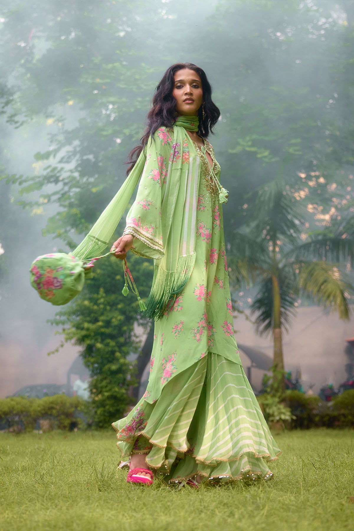 Nikasha Dilkush Green Kurta Sharara Set indian designer wear online shopping melange singapore 