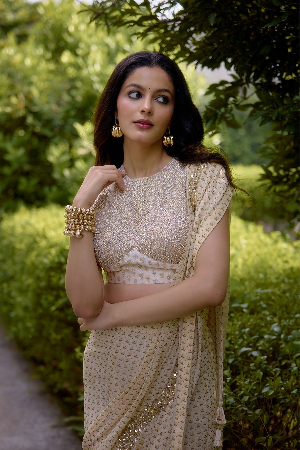 Nikasha Haseena Cream Saree indian designer wear online shopping melange singapore 