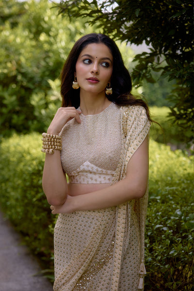 Nikasha Haseena Cream Saree indian designer wear online shopping melange singapore 