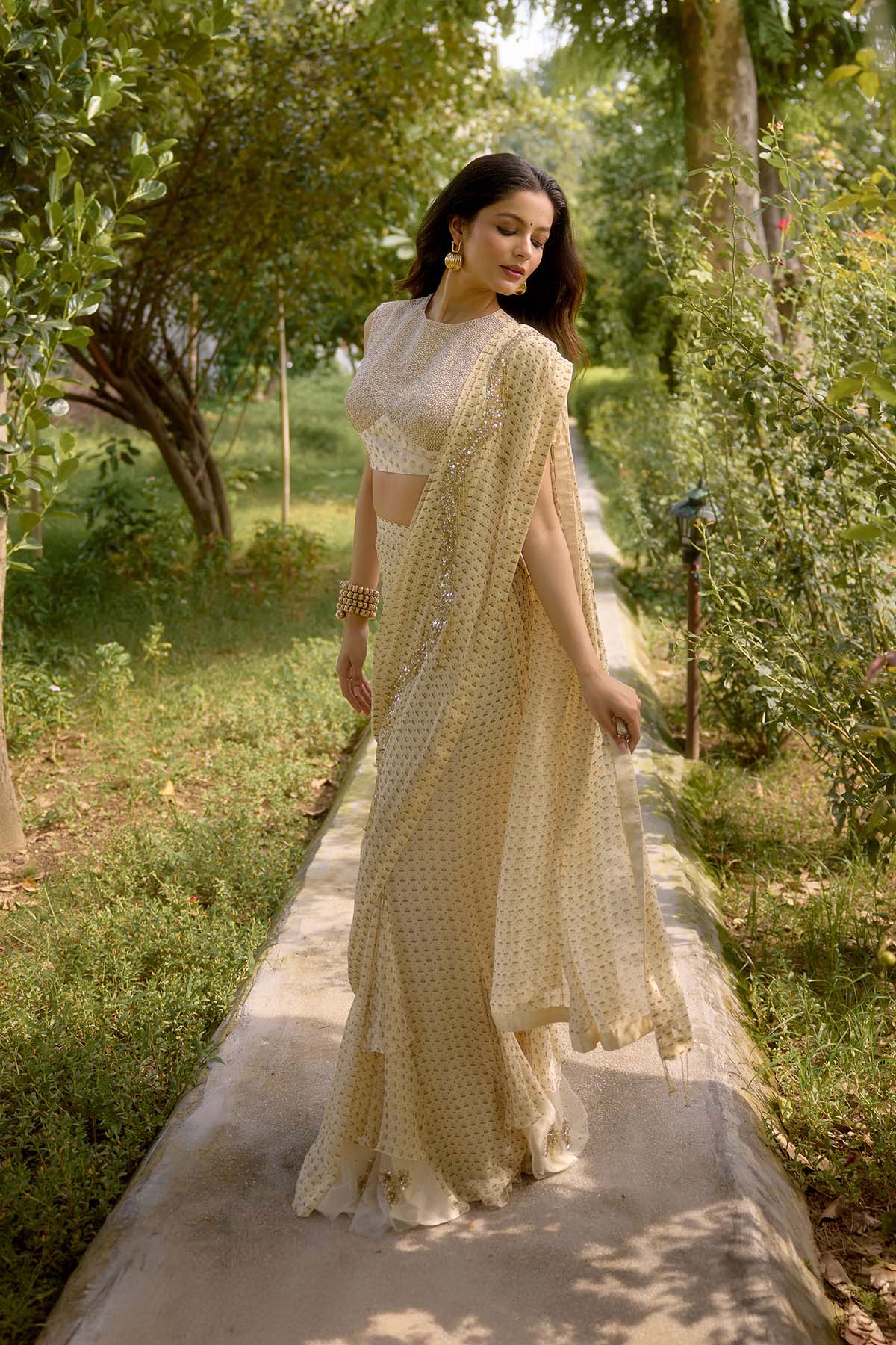 Nikasha Haseena Cream Saree indian designer wear online shopping melange singapore 