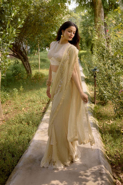 Nikasha Haseena Cream Saree indian designer wear online shopping melange singapore 