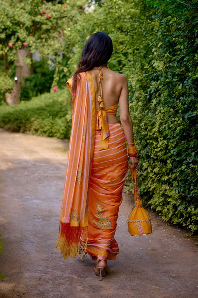 Nikasha Haseena Peach Orange Saree indian designer wear online shopping melange singapore 
