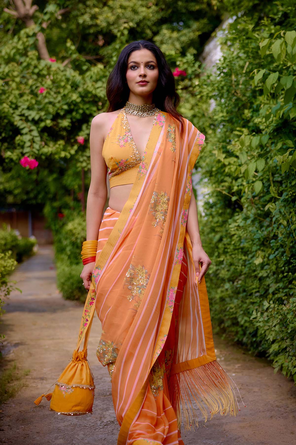Nikasha Haseena Peach Orange Saree indian designer wear online shopping melange singapore 
