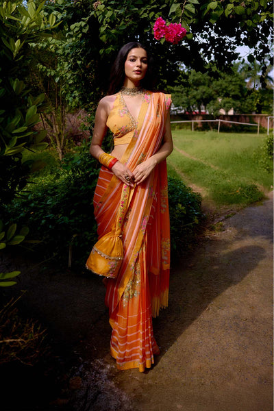 Nikasha Haseena Peach Orange Saree indian designer wear online shopping melange singapore 
