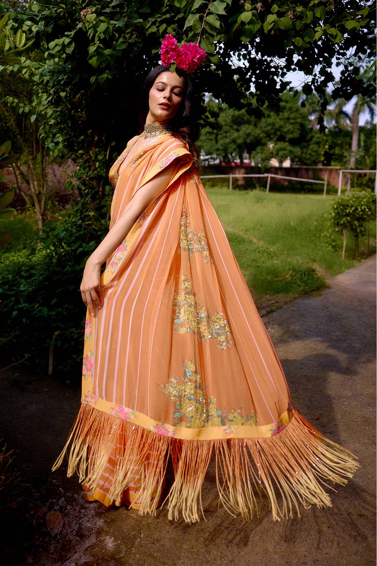 Nikasha Haseena Peach Orange Saree indian designer wear online shopping melange singapore 
