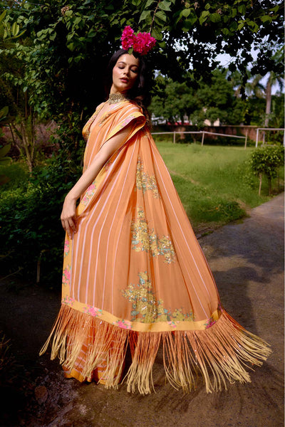 Nikasha Haseena Peach Orange Saree indian designer wear online shopping melange singapore 
