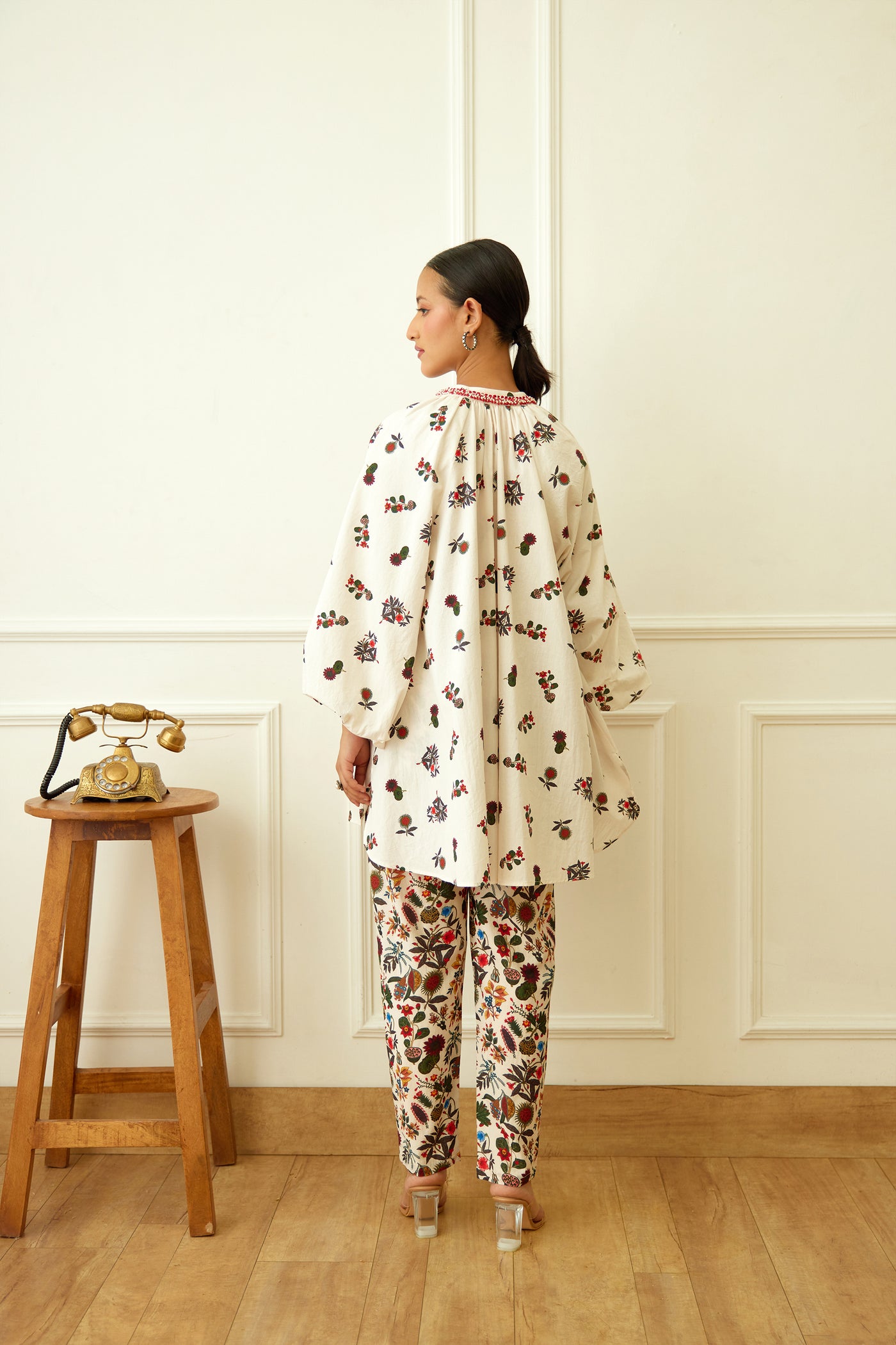 Nikasha Ivory Kohinoor Buta Print Poplin Shirt Dress Indian designer wear online shopping melange singapore