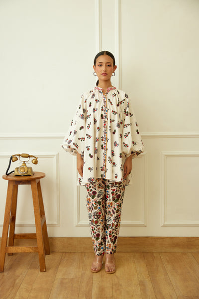 Nikasha Ivory Kohinoor Buta Print Poplin Shirt Dress Indian designer wear online shopping melange singapore