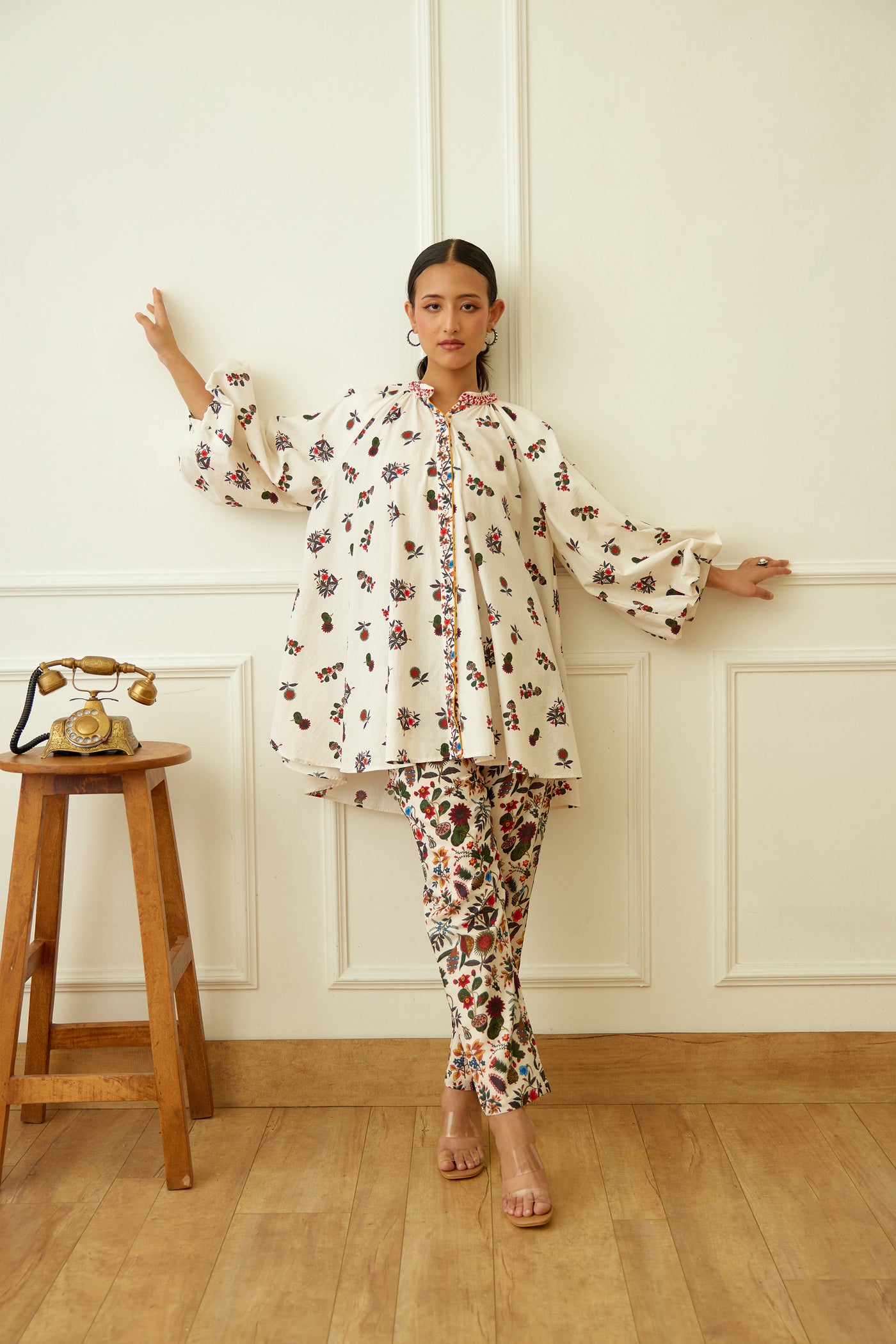 Nikasha Ivory Kohinoor Buta Print Poplin Shirt Dress Indian designer wear online shopping melange singapore