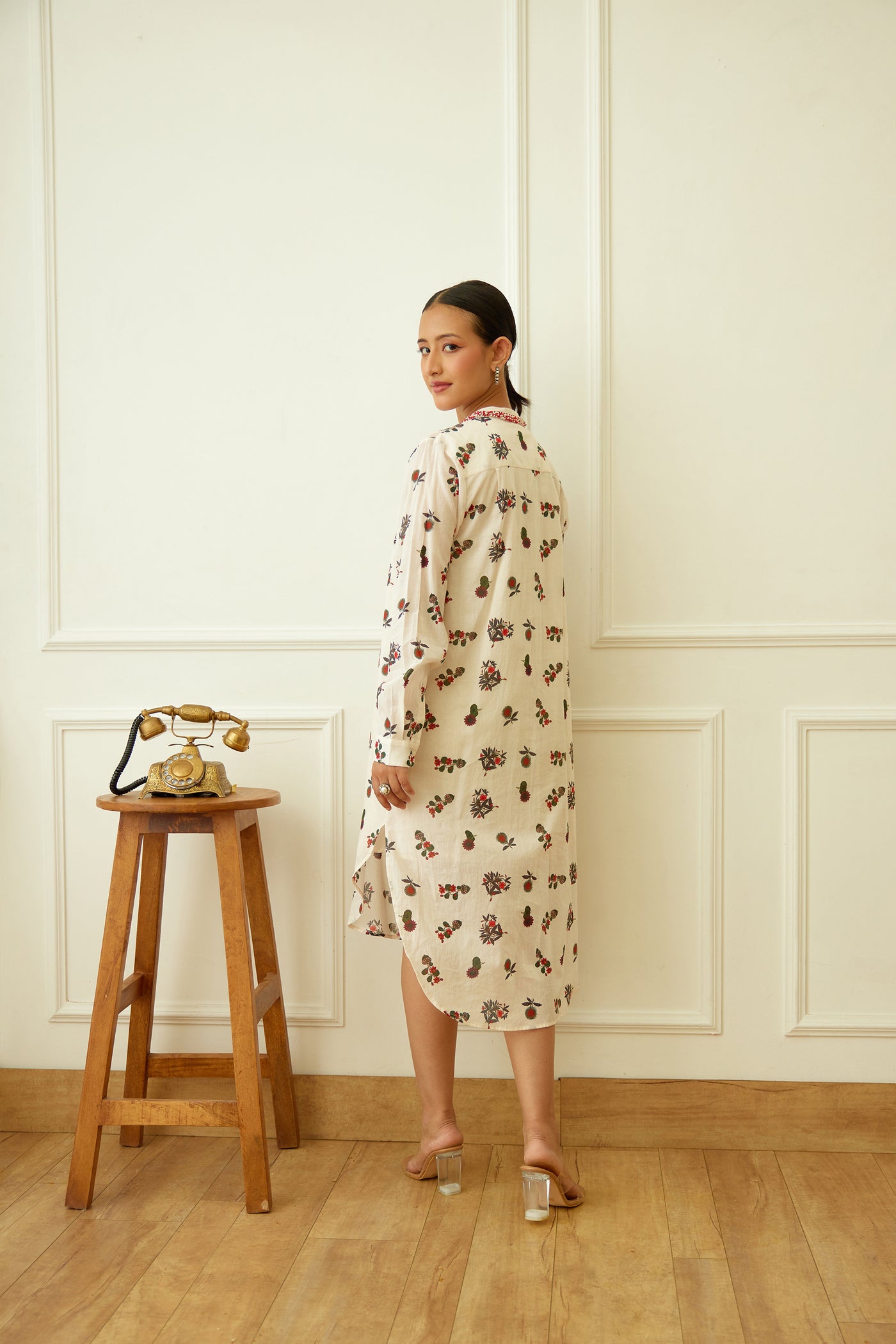 Nikasha Ivory Kohinoor Buta Print Shirt Dress Indian designer wear online shopping melange singapore