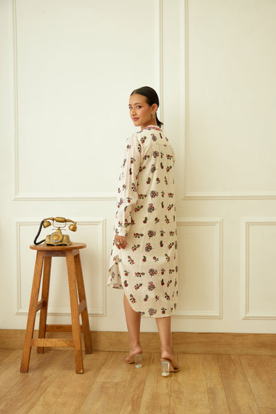 Nikasha Ivory Kohinoor Buta Print Shirt Dress Indian designer wear online shopping melange singapore