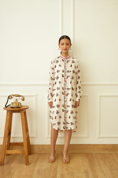 Nikasha Ivory Kohinoor Buta Print Shirt Dress Indian designer wear online shopping melange singapore