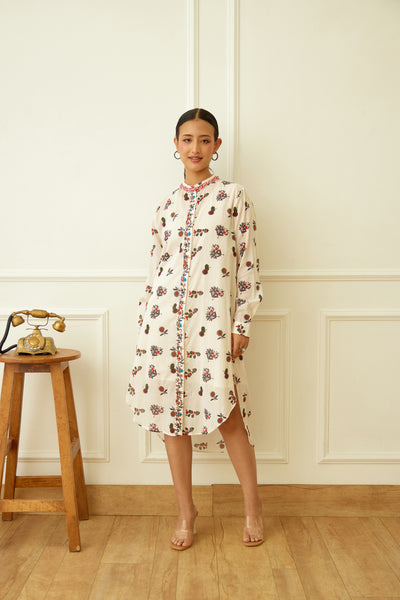 Nikasha Ivory Kohinoor Buta Print Shirt Dress Indian designer wear online shopping melange singapore