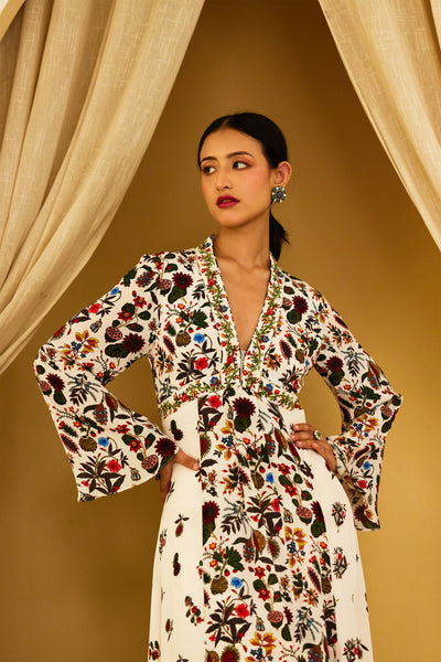 Nikasha Ivory Kohinoor Jaal Print Kalidar Indian designer wear online shopping melange singapore