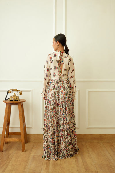 Nikasha Ivory Kohinoor Jaal Print Maxi Dress Indian designer wear online shopping melange singapore