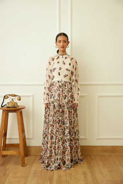 Nikasha Ivory Kohinoor Jaal Print Maxi Dress Indian designer wear online shopping melange singapore