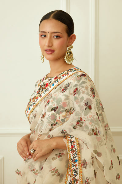 Nikasha Ivory Kohinoor Jaal Pure Silk Organza Saree Indian designer wear online shopping melange singapore