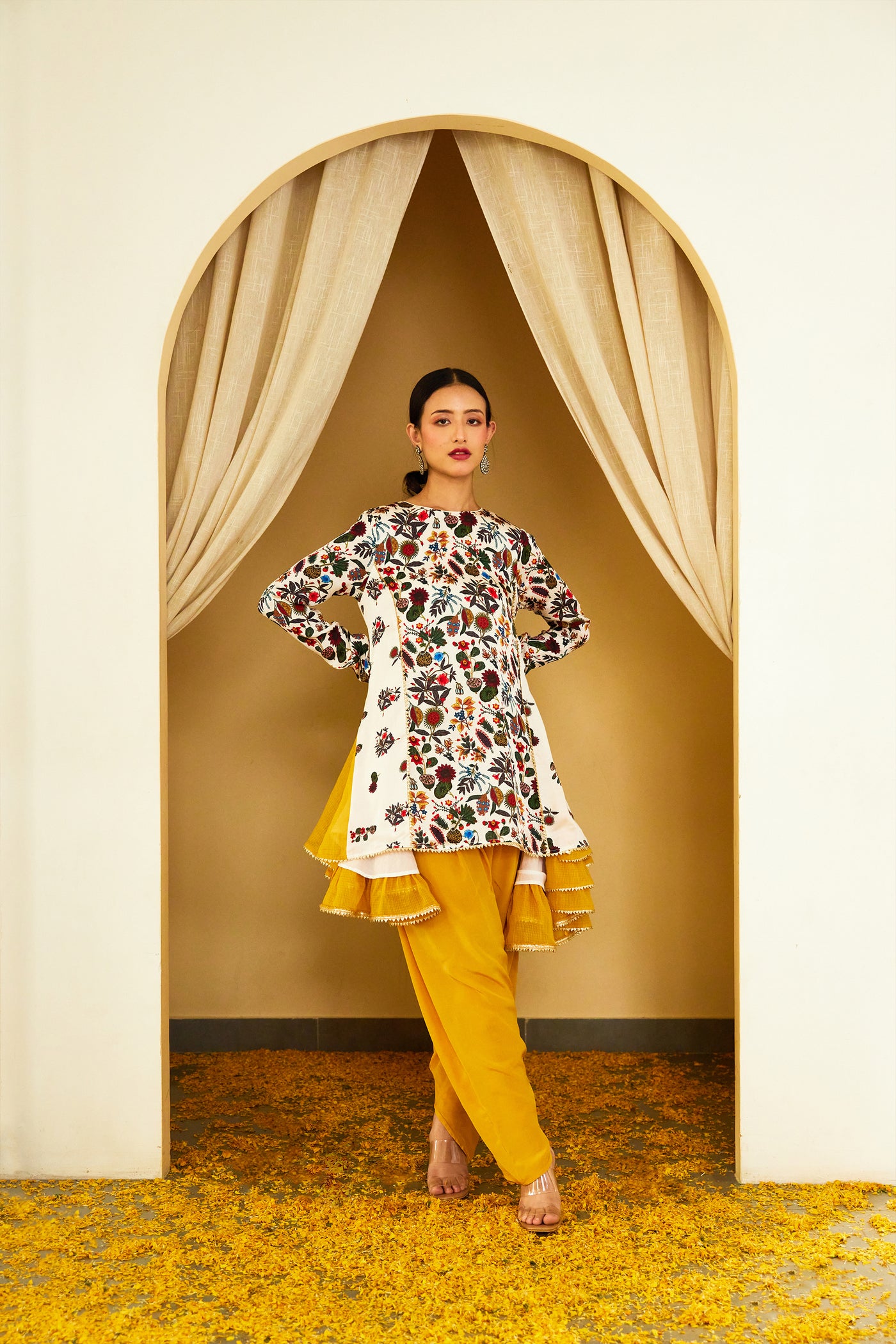 Nikasha Ivory Kohinoor Print Dhoti Set Indian designer wear online shopping melange singapore