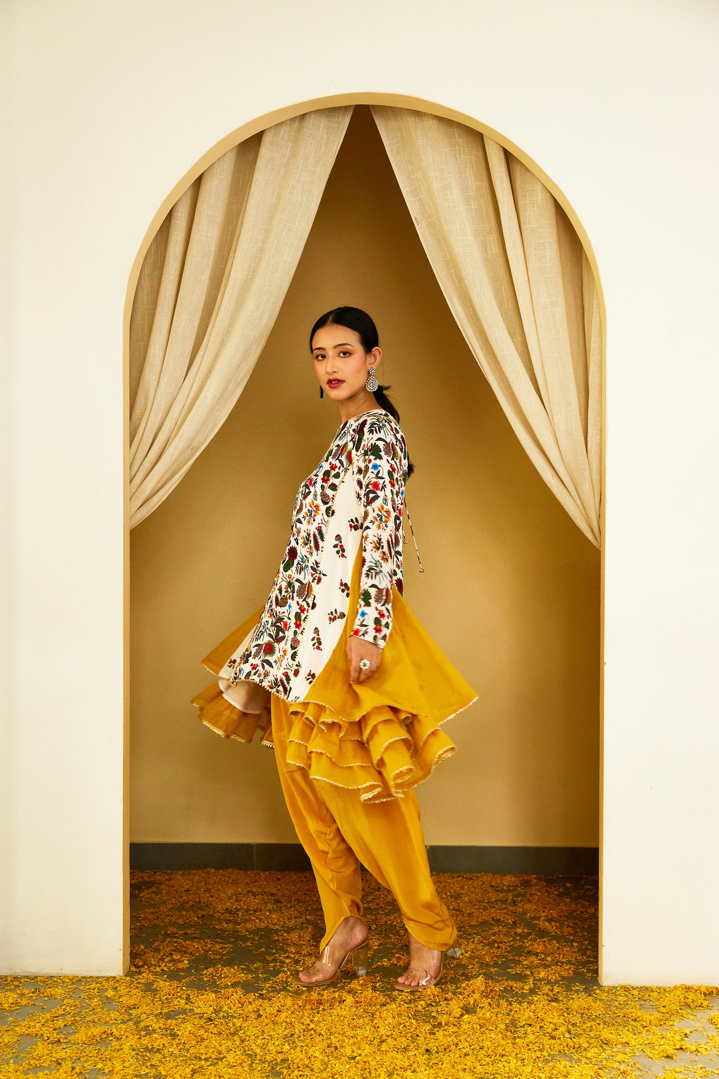Nikasha Ivory Kohinoor Print Dhoti Set Indian designer wear online shopping melange singapore