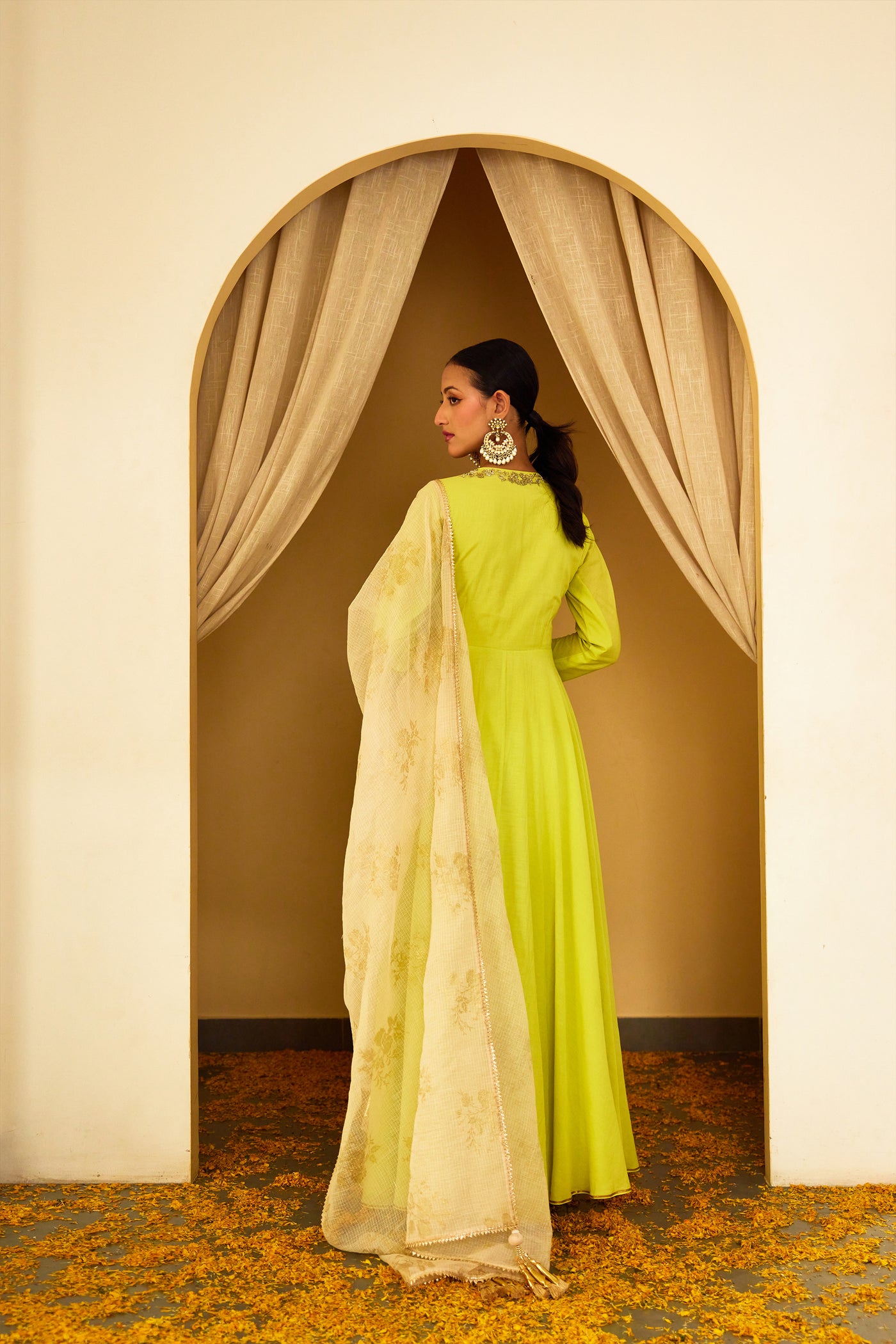 Nikasha Lime Green Embroidered Angrakha Set Indian designer wear online shopping melange singapore