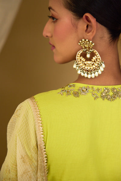 Nikasha Lime Green Embroidered Angrakha Set Indian designer wear online shopping melange singapore