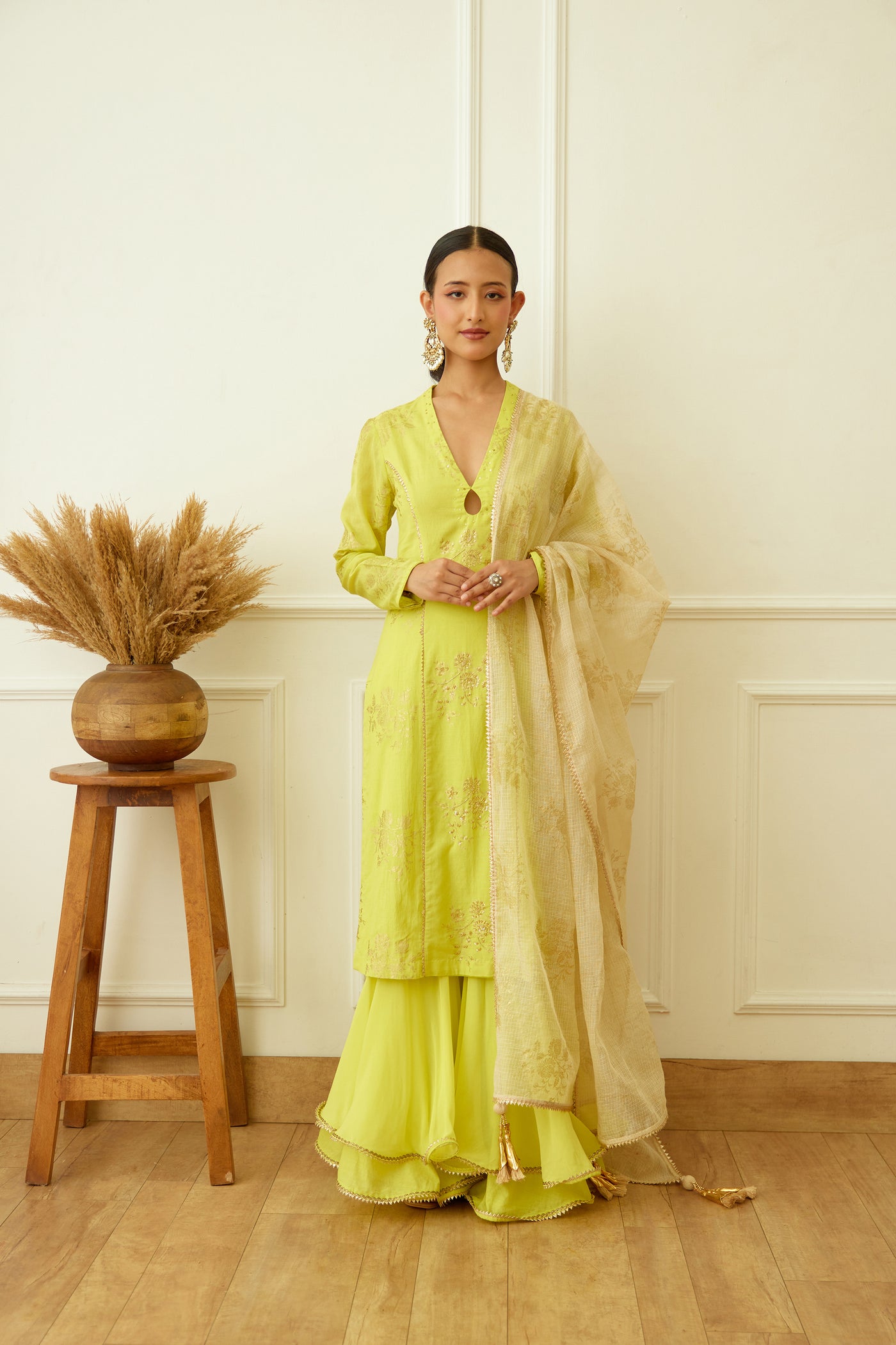 Nikasha Lime Green Foil Embroidered Sharara Set Indian designer wear online shopping melange singapore